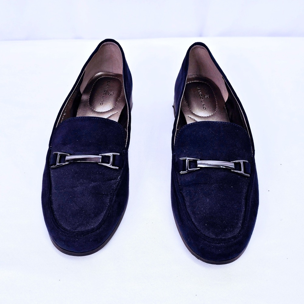 Bandolino Navy Suede Loafer Women's Size 6.5 M Silver Bit Slip On Block Heel - Picture 3 of 8
